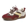 Red suede and mesh outdoor hiking sneakers with brown studded rubber soles for men - 38 / Retro Workwear Style (6886) / Burgundy
