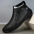 Schwarze Herren-Stiefeletten aus genarbtem Leder mit Strickkragen und Seiten-Reißverschluss - Schwarz Mikrofaser
