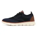 Men's dark blue flyknit athletic sneaker with brown leather trim and white sole - EU 39 / White Base Deep Blue
