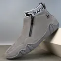 Herren Vintage Lederstiefeletten in Grau mit Reißverschluss und robuster Gummisohle - Grau Mikrofaser