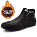 Herren Lederstiefel in Schwarz mit warmem Baumwollfutter und rutschfester Gummisohle - Schwarz Echtleder Warm Gefüttert