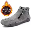 Vintage Herren-Stiefel aus grauem Leder mit warmem Futter und seitlichem Reißverschluss - Grau Echtleder Warm Gefüttert