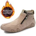 Vintage Herrenstiefel in Khaki mit warmem Fleece-Innenfutter und Seitenreißverschluss - Khaki Echtleder Warm Gefüttert