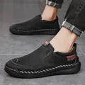 Men's black leather loafers with handmade stitching and non-slip soft sole - EU 38 / Black