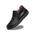 Women's black pebbled leather mid-top boots with side zipper and white contrast stitching - 38 / Black