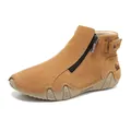 Botines de ante caqui para hombre con costuras en contraste y cremallera lateral - Marrón