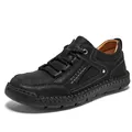 Men's black cowhide leather loafers with litchi texture and driving rubber sole - EU 38 / Black