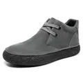 Detail of grey suede leather upper with metallic eyelets and thick textured non-slip sole - EU 40 / Gray
