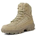 Detailansicht von High-Top-Wanderschuhen mit Wildleder und tief profilierten Gummisohlen - 41 / Outdoorschuhe (B21) / Sandfarben