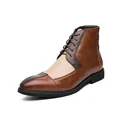 Men's fashion high-top boots featuring brown and beige patchwork design with lace-up - EU 38 / Gray Yellow Brown