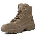 Detailed side view of high-top outdoor hiking boots with suede and non-slip rubber soles - 41 / Outdoor Shoes (B21) / Brown