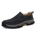 Men's black nubuck leather slip-on loafers with durable grey and orange outdoor soles - EU 38 / Slip-on Style (3259) / Black Slip-on