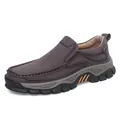 Men's outdoor leather loafer in dark brown with contrast stitching and rubber sole - EU 38 / Slip-on Style (3259) / Dark Brown Slip-on