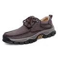 Men's dark coffee brown leather outdoor hiking shoes with durable non-slip thick soles - EU 38 / Lace-up Style (3258) / Dark Brown Lace-up