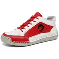 Red and white handmade leather ankle boots with contrast stitching and soft rubber sole - 36 / Red And White (2599)