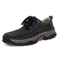 Men's black outdoor leather shoes with thick non-slip soles and rugged cord laces - EU 38 / Lace-up Style (3258) / Black Lace-up