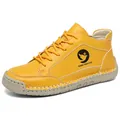 Women's casual yellow leather ankle boots with anti-slip rubber sole and stitching - 36 / Yellow Style (2599)