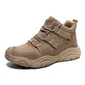 Men's leather outdoor hiking boots with anti-slip thick rubber soles in khaki and brown - EU 36 / Deep Brown