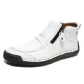 Weiße Herren-Freizeitschuhe aus Leder mit Reißverschluss und markanten Kontrastnähten - 37 / Weiß