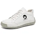 White high-top leather casual shoes for women with thick rubber soles and hand-stitched detail - 36 / White (2599)