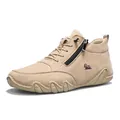 Men's khaki suede outdoor ankle boots with side zipper and wavy anti-collision rubber sole - EU 38 / Sand