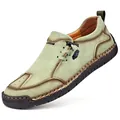 Mocassins en cuir vert clair pour hommes avec semelle en caoutchouc et détails sport - 38 / Vert (9902)