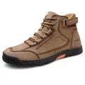 Brown high-top outdoor boots with stitching details and non-slip rubber soles for men - EU 39 / Khaki