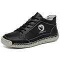 Men's black casual leather shoes with lychee pattern and white stitching detail - 36 / Black (2599)