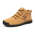 Men's outdoor high-top casual shoes in camel suede with rugged hand-stitched rubber soles - EU 38 / Gold Yellow