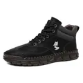 Black men's high-top PU leather boots with fox logo and rugged stitching on sole - EU 39 / Black