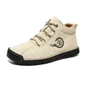 Men's khaki suede outdoor leisure boots with thick rubber soles and manual stitching - EU 38 / Sand