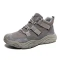 Grey high-top outdoor leather hiking shoes with durable rubber sole for men - EU 36 / Gray