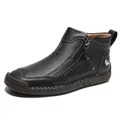 Herren High-Top Lederstiefel in Schwarz mit Reißverschluss und Gummisohle - Schwarz