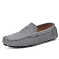 Light gray suede loafers with rubber pebble sole and side logo for men and women - 36 / Gray