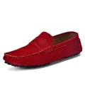 Red suede leather loafers for men featuring non-slip rubber soles and casual style - 36 / Red