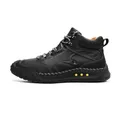 Men's black leather high-top boots with stitching details and thick rubber sole - EU 38 / Black