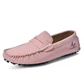 Pink suede loafers with stitched details and rubber soles for a comfortable casual fit - 36 / Pink