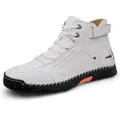 White high-top leather boots for men with black rubber sole and sport logo details - EU 39 / White
