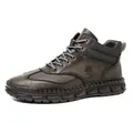 Men's dark grey PU leather casual ankle boots with embossed logo and durable rubber sole - EU 39 / Gray