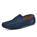 Men's navy blue suede loafers with classic stitching and rubber pebble sole - 36 / Dark Blue