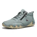 Greyish blue high-top men's casual leather boots with side zipper and rubber sole - EU 38 / Green