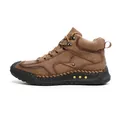 Brown leather men's outdoor boots with stitching detail and black rugged sole - EU 38 / Brown