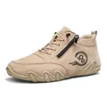 Khaki high-top casual boots for men featuring side zipper and wave anti-slip sole - EU 38 / Sand