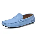 Mocassini da uomo in pelle scamosciata celeste con cuciture e design senza lacci - Azzurro