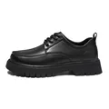 Men's platform black leather loafers with thick anti-slip sole and lace-up design - EU 40 / Matte Finish