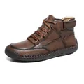 Braune Leder-Stiefeletten für Herren mit Handnaht und robuster Gummisohle im Freien - EU 38 / Dunkelbraun