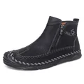 Men's black leather ankle boots with side zipper and contrast stitching detail - EU 39 / Black
