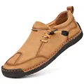 Mocassins en cuir marron faits main pour hommes avec semelles en caoutchouc et lacets rapides - 38 / Marron (9902)
