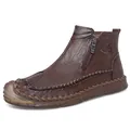 Men's vintage brown leather boots with side zipper and hand-stitched detailing - EU 39 / Brown