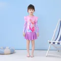 Costume da bagno sirena a maniche lunghe per bambine con maglia rosa e gonna viola pieghettata - 2XL / Top E Pantaloni / Top Rosa E Gonna Viola